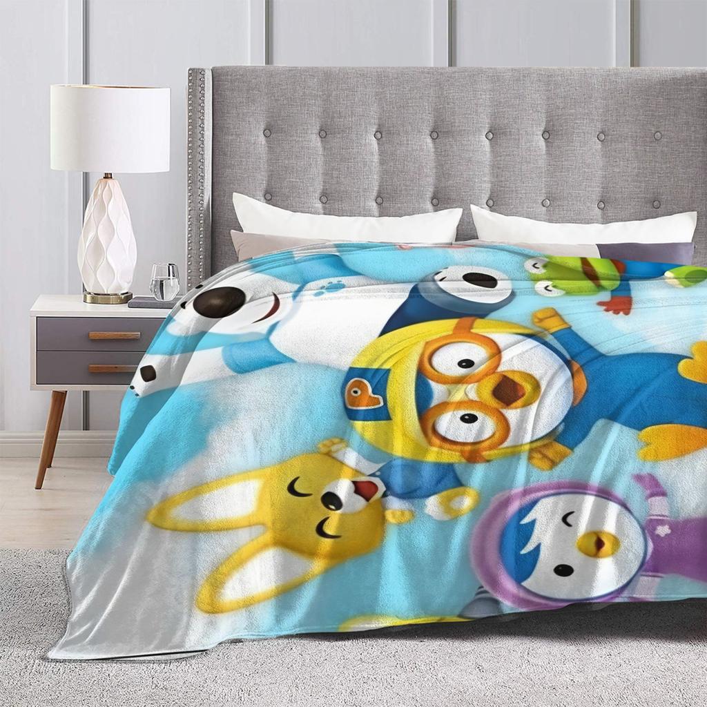Warm Soft BlanketStudents Airplane Travel Pororos the Little Penguins   Bedding Throws Flannel Bedspread Living Room Sofa Cover
