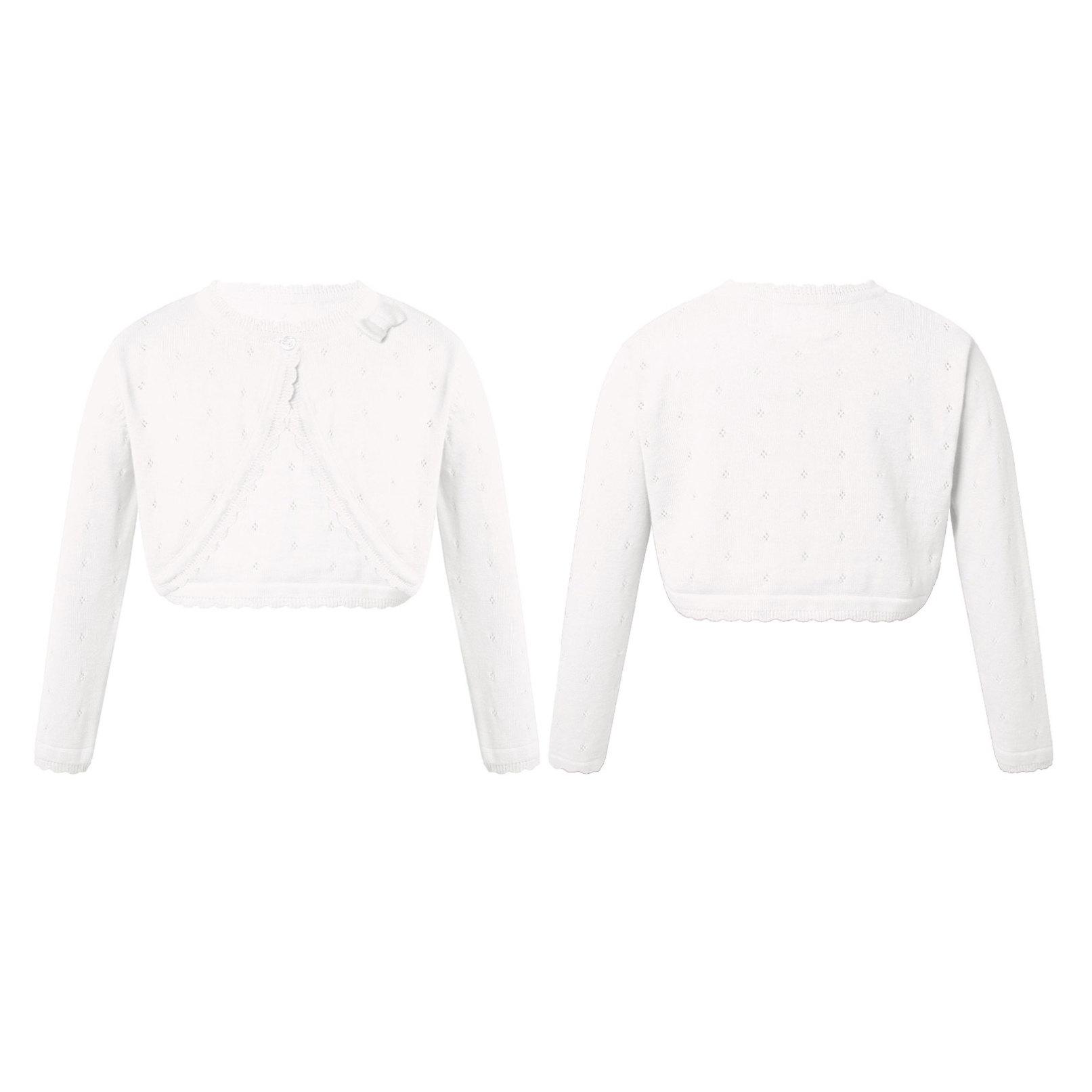 Daenrui Kinderen Meisjes Lange Mouw Gebreide Strik Decor Cardigan Shrug Truien Feestjurk Jas 7-8 Years wit