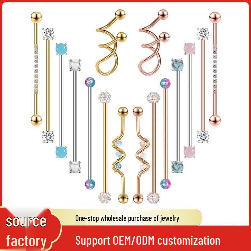 Punk Stainless Steel Titanium Long Rod Women's Cartilage Ear Stud Retro Piercing