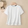 ZANZEA Damen Sommer Stickerei Lässig Rundhals Kurzarm T-Shirts