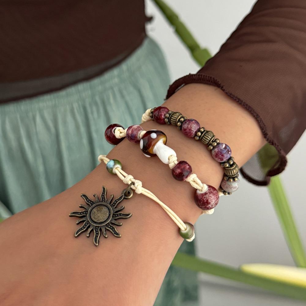Multi-Layer Ethnic Style Bracelet Spiral Design Gravel Woven Bangle  Jewelry
