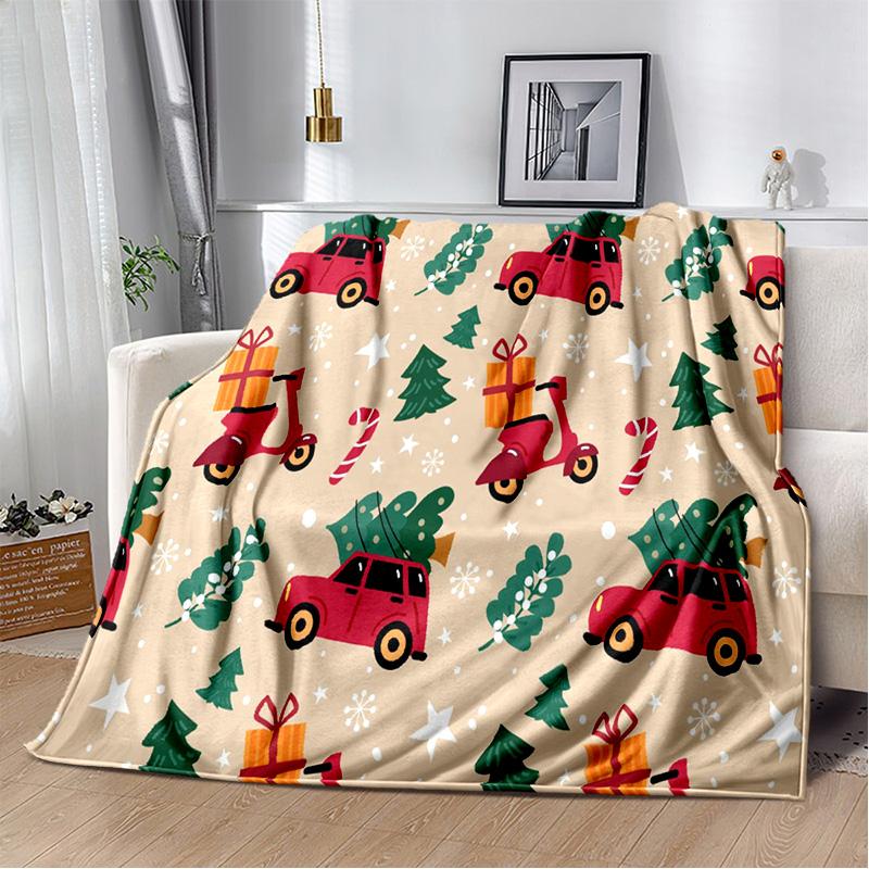 Cartoon Santa Claus Merry Christmas Tree Kid Gift  Soft Plush Blanket,Flannel Blanket Throw Blanket for Living Room Bedroom Sofa