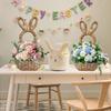 Hand Woven Bunny Flower Basket Handmade Bunny Basket Wreath Easter Bunny Basket  Wall Decoration