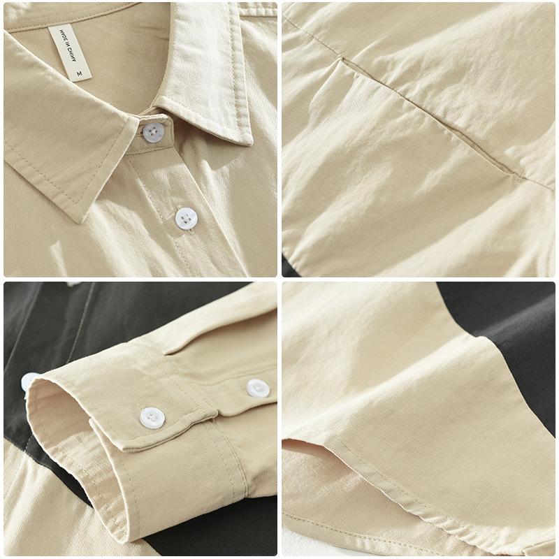 Koreanische Patchwork-Hemden für Herren Frühling und Herbst Streetwear Lockeres Oberteil Weiche und bequeme Reine Baumwolle Langarmhemden Mann