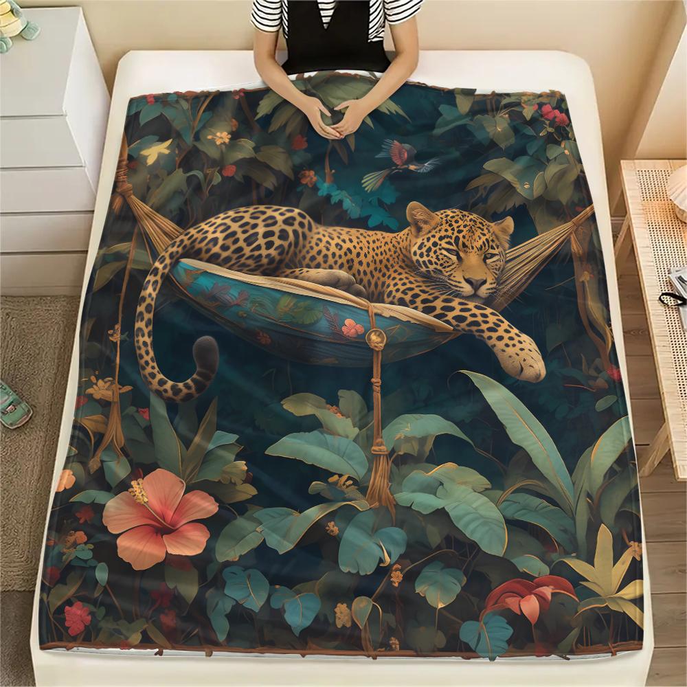 Cute Jaguar Print Flannel Blanket, High quality Comfortable for All Seasons, Home Decor, Warmth and Comfort, Perfect for Christmas Gifts