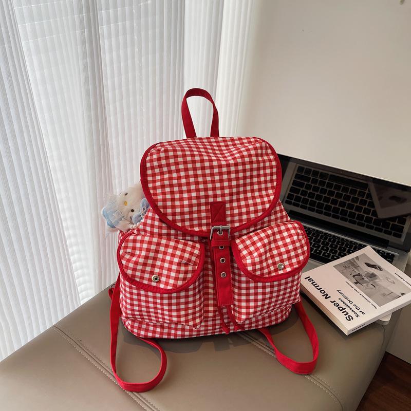 Korean Version of Simple Large-capacity Backpack Bag Women's 2025 New Niche Casual Versatile Plaid Retro Commuter Backpack