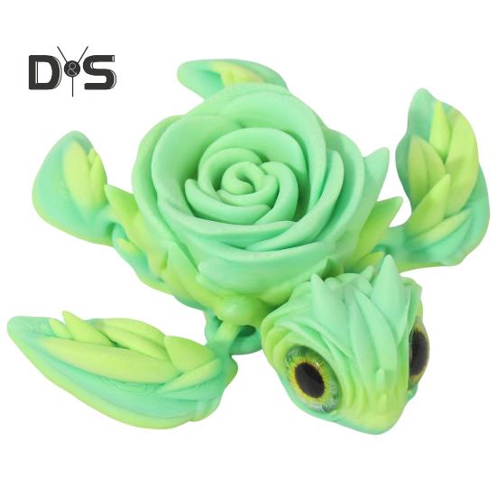 3D Printed Rose Turtle Figurine Movable Joints Flower Sea Tortoise Figure Articulated Animal Model Toy Home Office Bookshelf Desktop Decoration