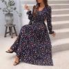 Women's Long Sleeve Floral Split Maxi Dress with V-Neck, Elegant Casual Summer Dress