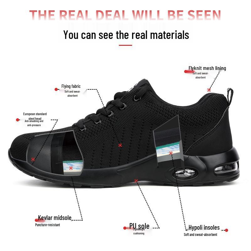 Men's Lightweight Air Cushion Safety Shoes - Wear-Resistant, Anti-Smash, Anti-Puncture Work Shoes