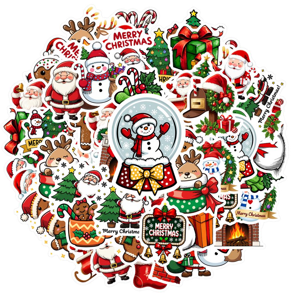35pcs-70pcs Joyful Santa Claus Stickers Cartoon Christmas Teacher Reward Stickers Stickers For DIY Phone Laptop