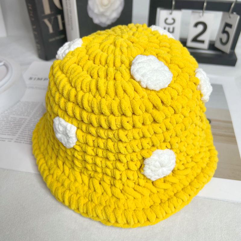 Charming Cartoon Crochet Mushroom Beanie - Cozy, Thick Knit Fisherman Hat for Autumn and Winter.