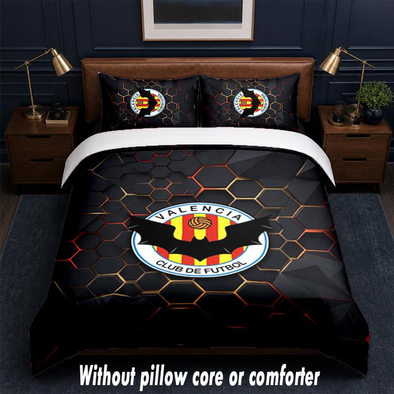 Valencia FC Design Bed Bedding Set 1 Duvet Cover + 2 Pillowcases Soft Breathable Household Bed Linens