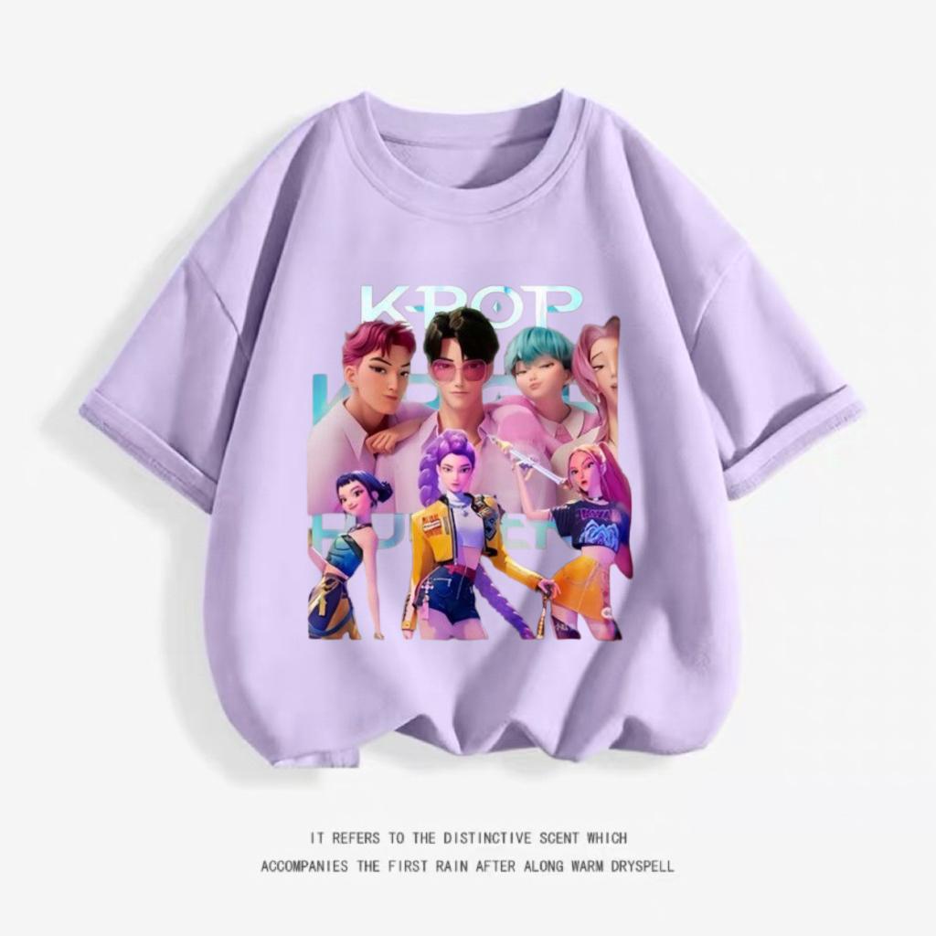 KPop Demon Hunter Costume Short-sleeved TShirt Loose Casual Clothing Tees Girls Child Round Neck