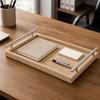 Embossed Leather Tray with Raised Edge Versatile Rectangular Decorative Handles Elegant
