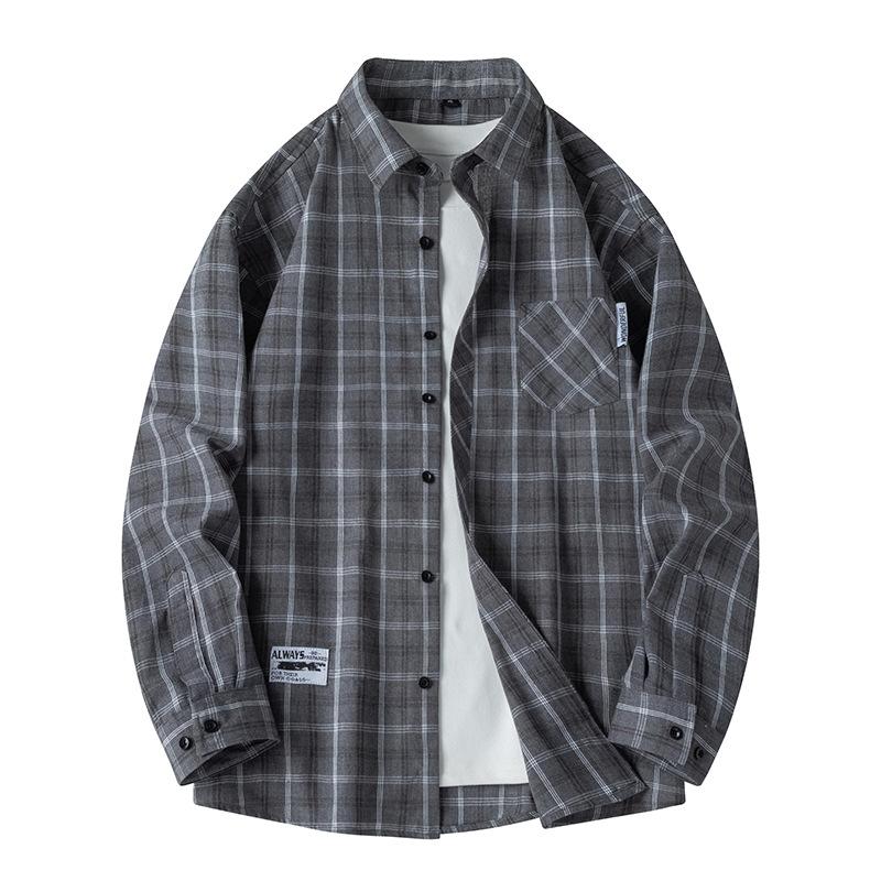 Männer Hemd Plaid Lose Straße Langarm Casual Shirt Schwarz Übergroßen Weiche Hemd Frühling Herbst