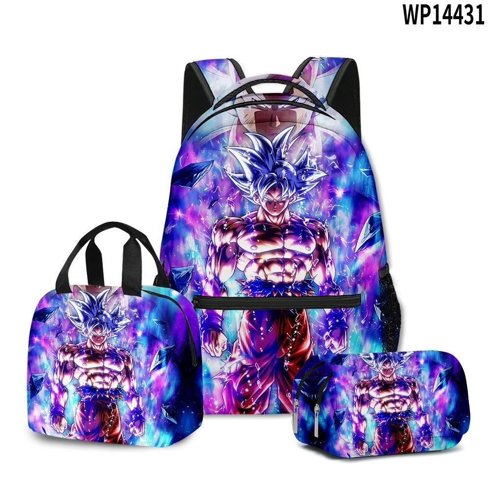 3D Animation Wukong Dragon Ball Super Student School Bag Backpack Lunch Bag Pencil Bag Three-Piece Set