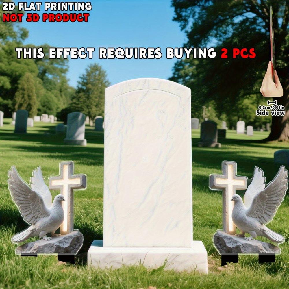 2D Flying Dove Cross Cemetery Stake Christian Memorial Decor Outdoor Lawn Garden Plug