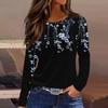 Women's Fashion Casual Slit Hem Round Neck Long Sleeve Loose Printed T-Shirt Ladies Top Christmas