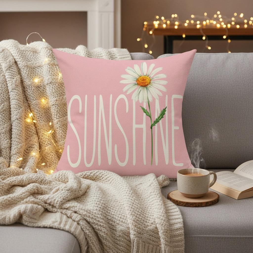 Daisy Gnome Pink Pillow Covers 45x45cm Farmhouse Summer Spring Daisy Bloom Pillows Floral Blue Decor