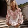 Camicetta da Donna Scollo a V Manica Lunga Vestibilità Regolare Casual Stampa Floreale Camicia Boemia