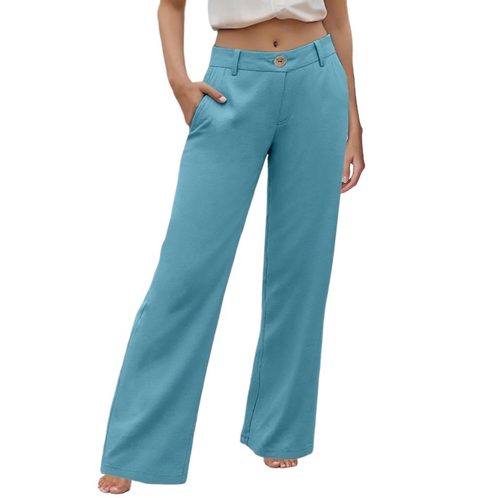 Women's Fashionable Color Button Pocket High Waist Casual Straight Leg Pants