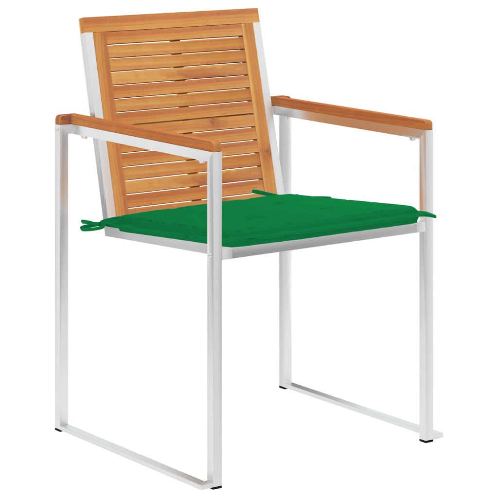 Garden Chairs with Cushions 2 Pcs Solid Acacia Wood and Steel