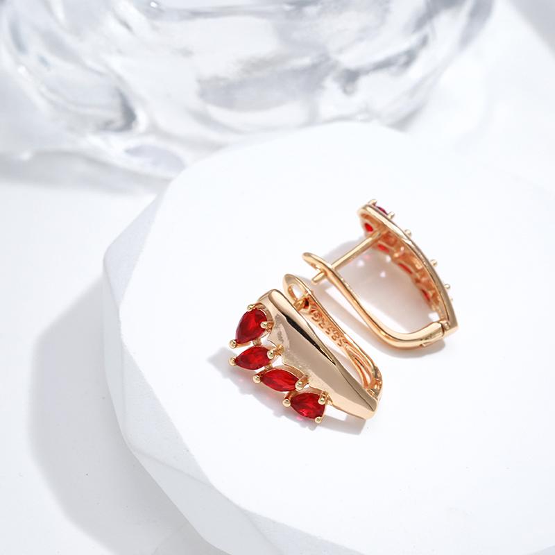 New  Rose Gold Dangle Earrings For Women Unusual Red Natural Zircon Bride Drop Earrings Vintage Wedding Jewelry