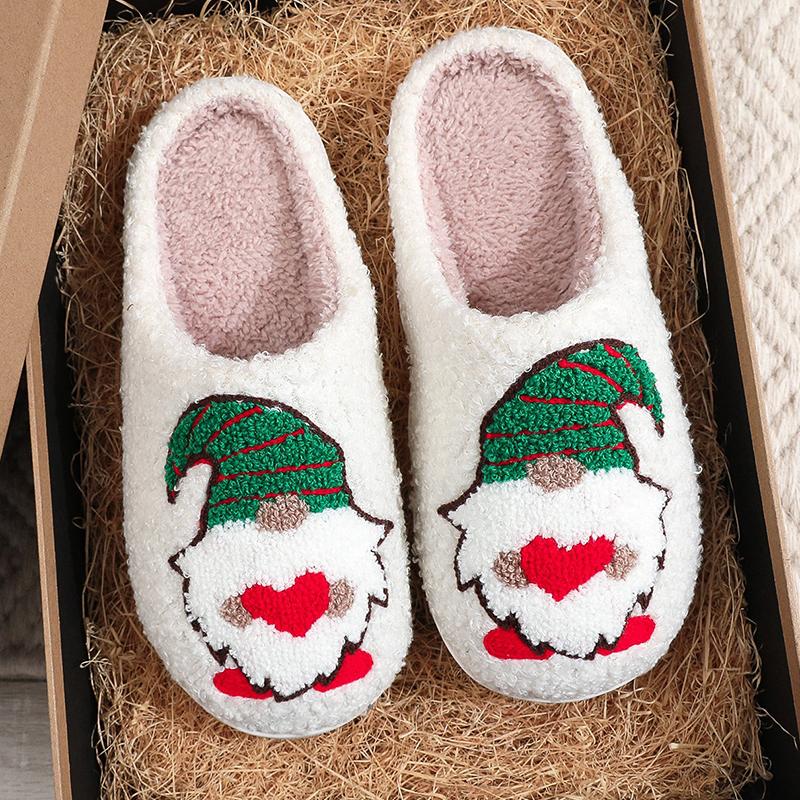 Fashion Winter Christmas Cartoon Dwarf Cotton Slippers for Women Mix Color Warm Plush Slides Woman Comfortable Non Slip House Shoes Lady