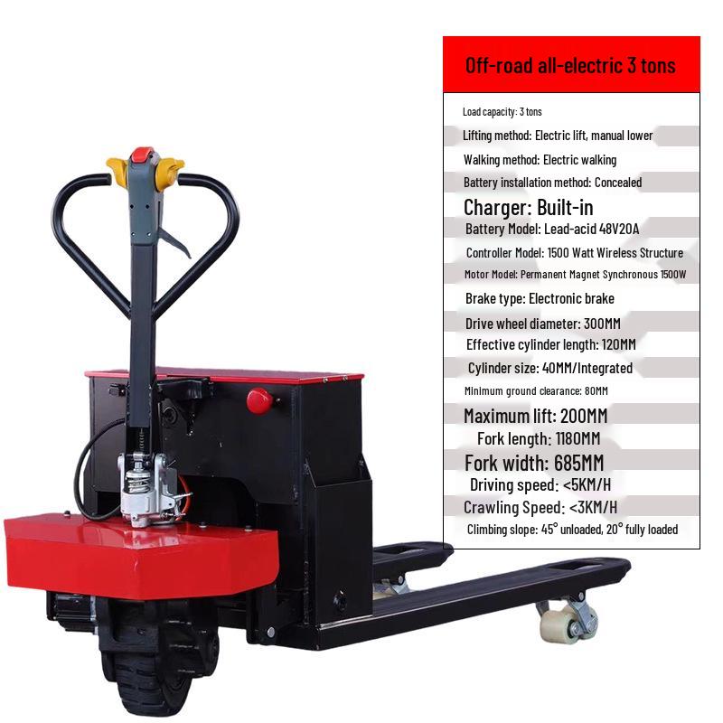 2-3 Ton Electric Hydraulic Forklift for Construction and Warehouse Use - Off-Road Pallet Lifting Truck