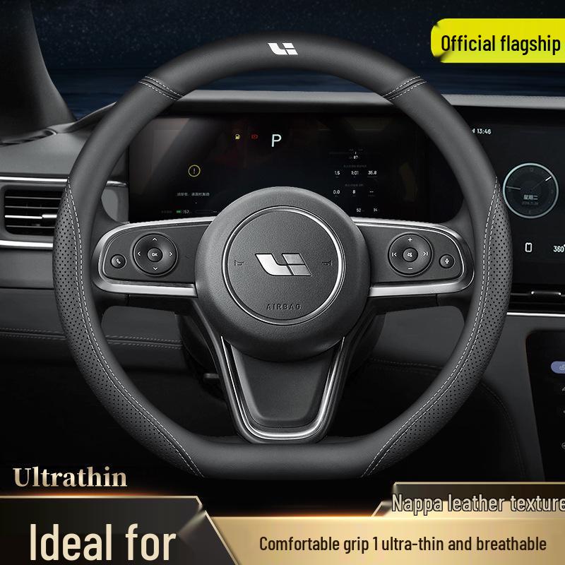 Ideal ONE Genuine Leather Ultra-thin Steering Wheel Cover, Anti-slip, Sweat-absorbent, Universal Fit for All Seasons, Winter Flip-up Design
