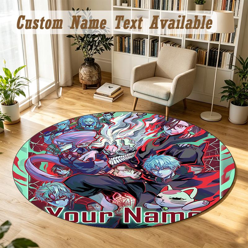 Dandadan Personalized Round Rug Support Custom Name, Soft Home Decor Mat