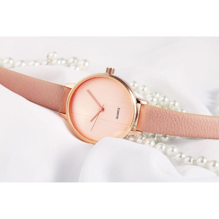 Montre bracelet - EXCELLANC - EX0170 - 38 mm - Quartz japonais PC21 - Bracelet simili cuir rose