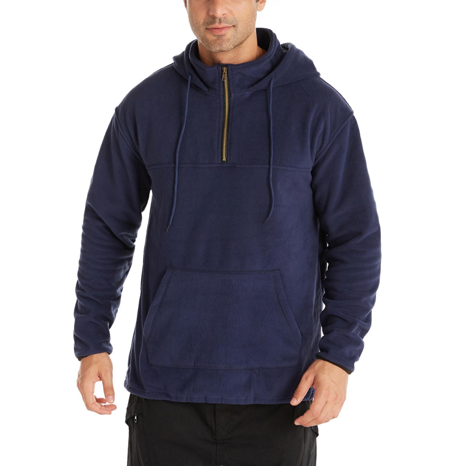 

Мужская повседневная однотонная флисовая толстовка с длинными рукавами и капюшоном, пуловеры, топы S тёмно-синий