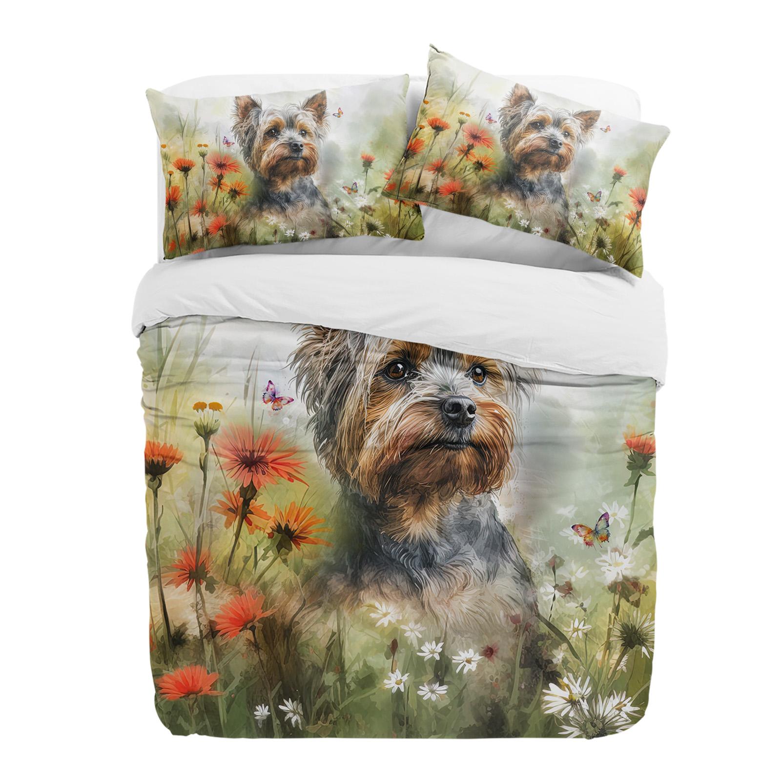 

Flower Pet Dog Watercolor Butterfly 3pcs Bedding Set For Double Bed Home Textile Duvet Cover Quilt Cover Pillowcase EU single(135x200cm)
