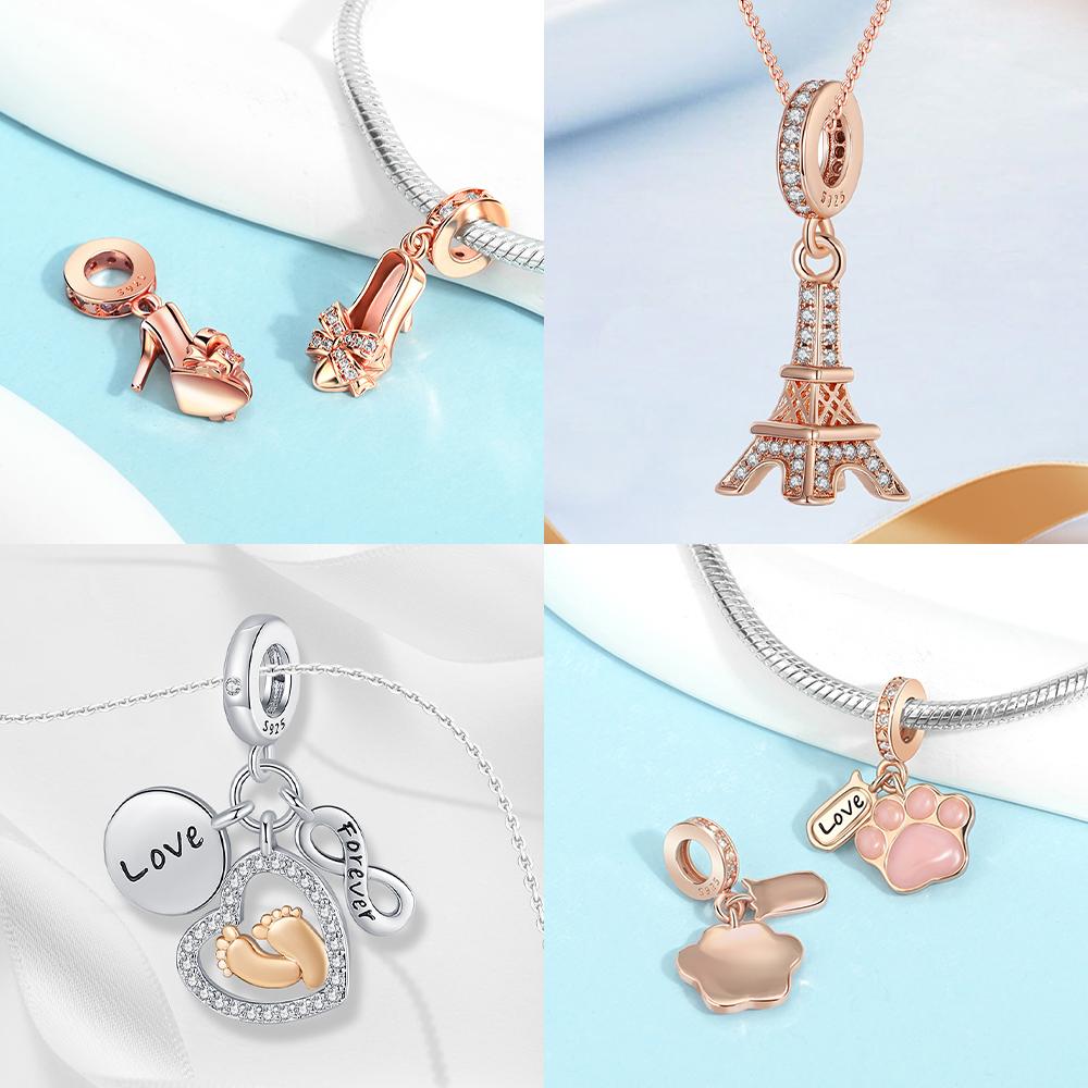 Original Koppar Roséguld Kärlekshjärta Fjäril Luftballong Berlocker Pärlor Passar Armband Dam Smycken DIY-tillbehör Gåva