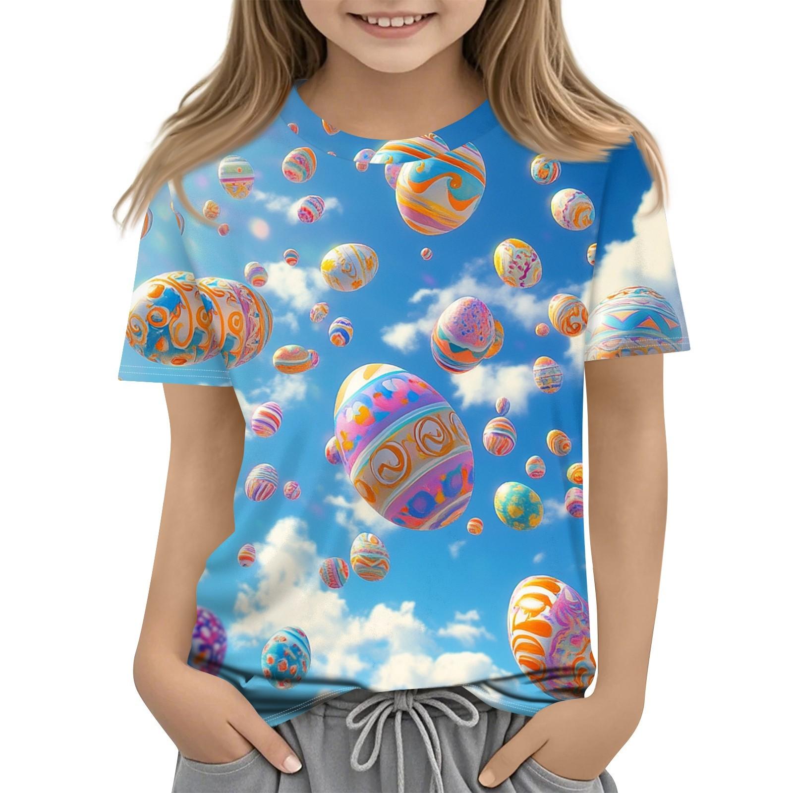 

Дитяча модна повсякденна футболка з пасхальним принтом і круглим вирізом з короткими рукавами 130