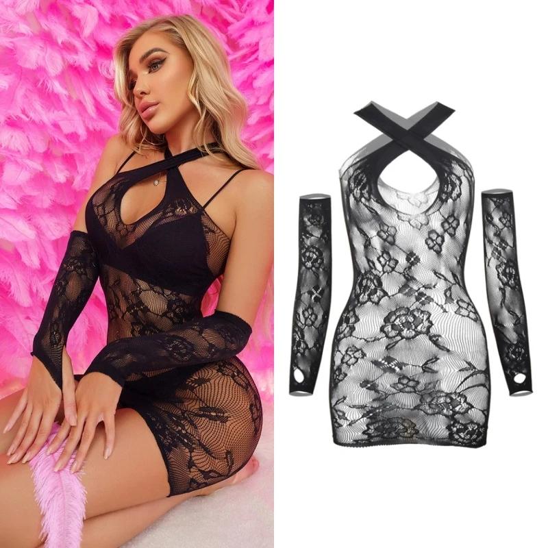 23 Styles Black Fishnet Lenceria Erotica Mujer Sexi Hollow Out Perspective Babydoll Chemise  Summer Beach Bikini Dress