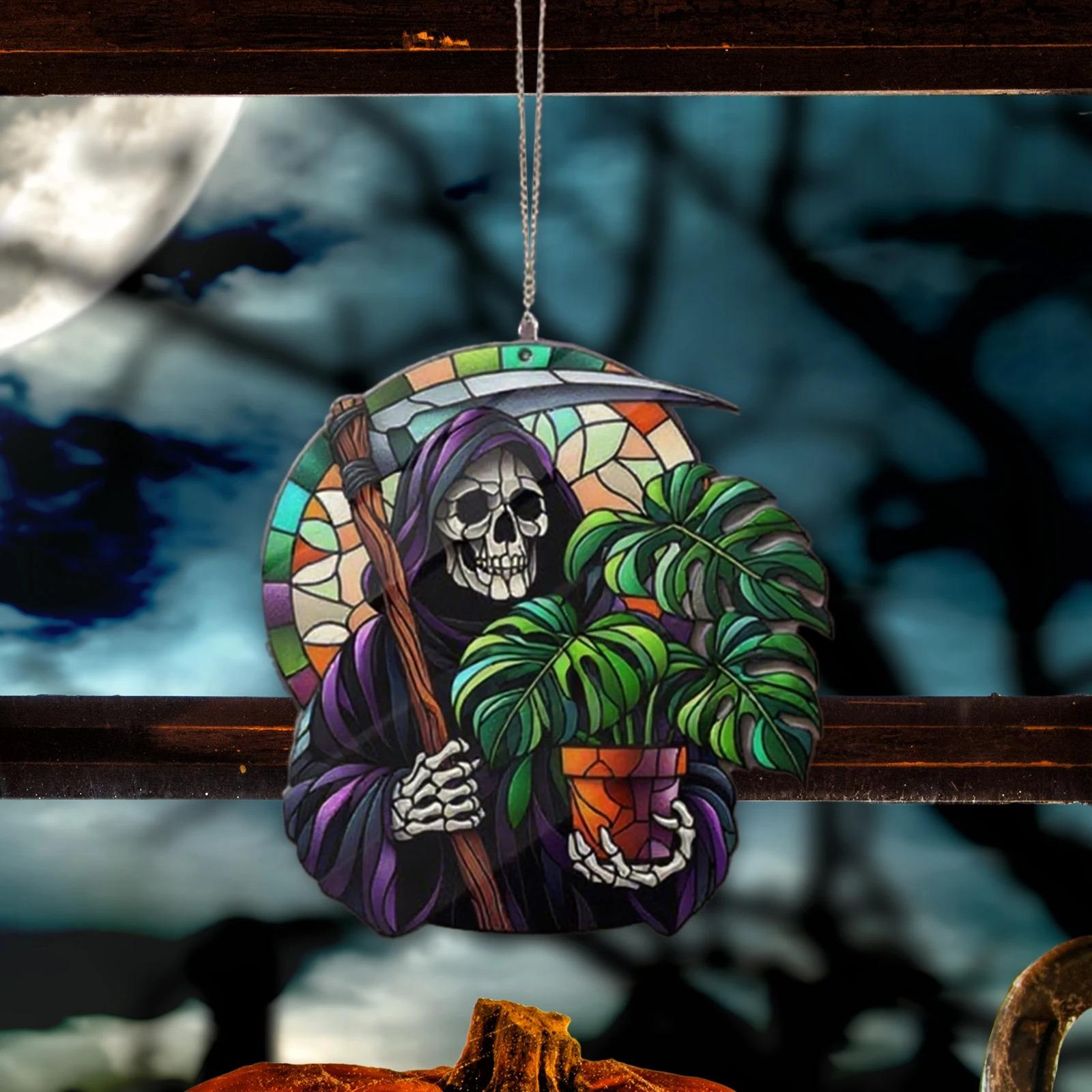 

Готический ловец солнца-призрак Акриловое подвесное украшение для окна Цветной проектор теней Хэллоуин Декор для дома с привидениями Реквизит Идеальный подарок 15CM дубильная кора