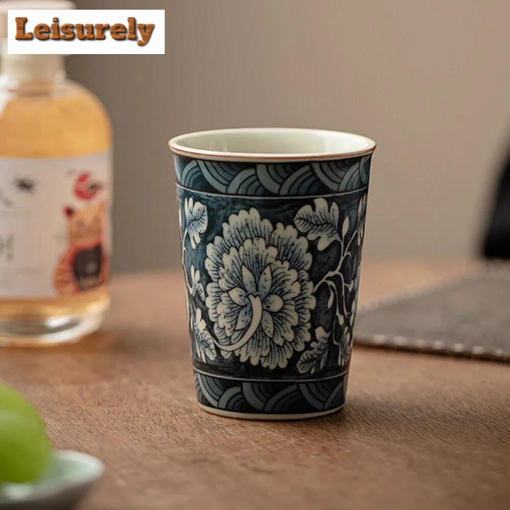210ML Retro Ru Kiln Porcelain Cola Cup Handmade Blooming Flowers Ceramic Tea Mark Water Mug Coffee Mug Kung Fu Teaset Drinkware