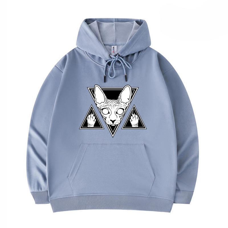 

Men s Hoodies Sphynx Cat Showing You Middle Fingers Print Funny Harajuku Style Twill imitation cotton Hoodies