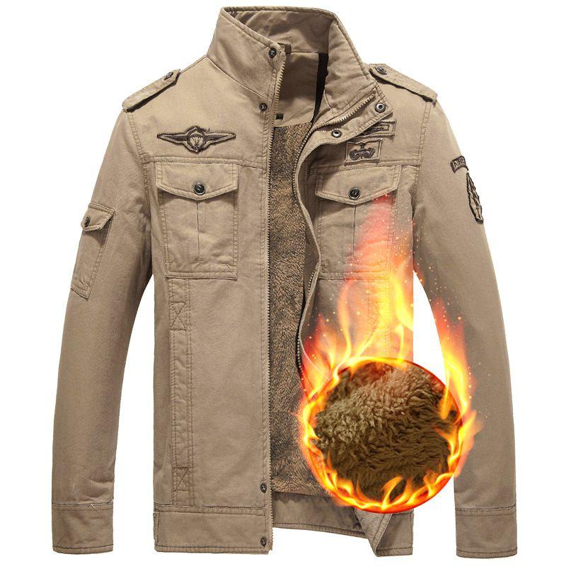Men's Autumn Winter Thicken Military Jacket With Warm Lined Interior And Stand Collar