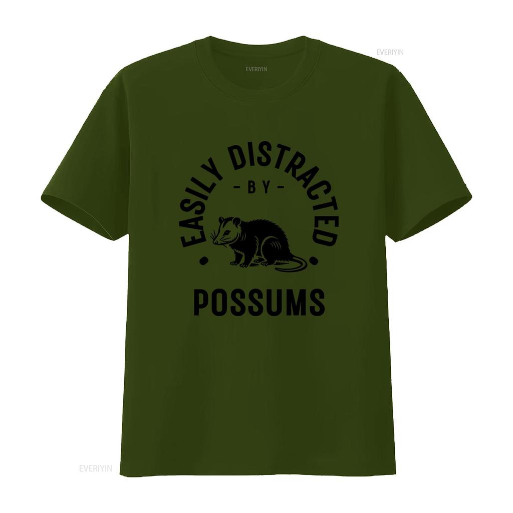 Easily Distracted by Possums T Shirt Funny Possum Lover Cute Quirky Animal Vintage Washed Slightly Top For Everyday Wear Soft