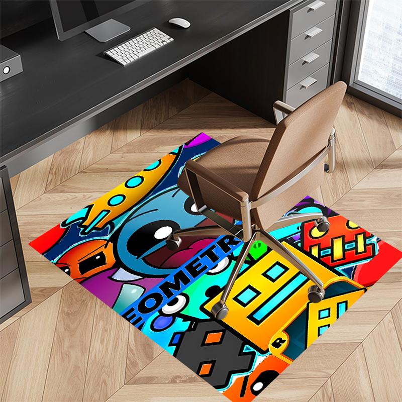 1pc Geometry Dash5 Print Area Rug - Soft, Washable Non-Slip Indoor Mat for Office Chairs, Living Room, Home Office Decorative Rug