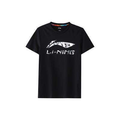 Li Ning Sports Fashion Series Big Logo Casual Round Neck Short Sleeve T-Shirt Men Tops Black ATSQ163-1