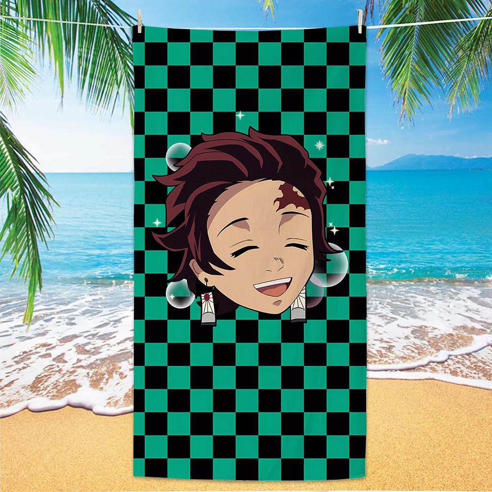 3D printed soft absorbent towel, D-Demon Slayer anime quick-dry beach towel swimming towel, outdoor travel gift