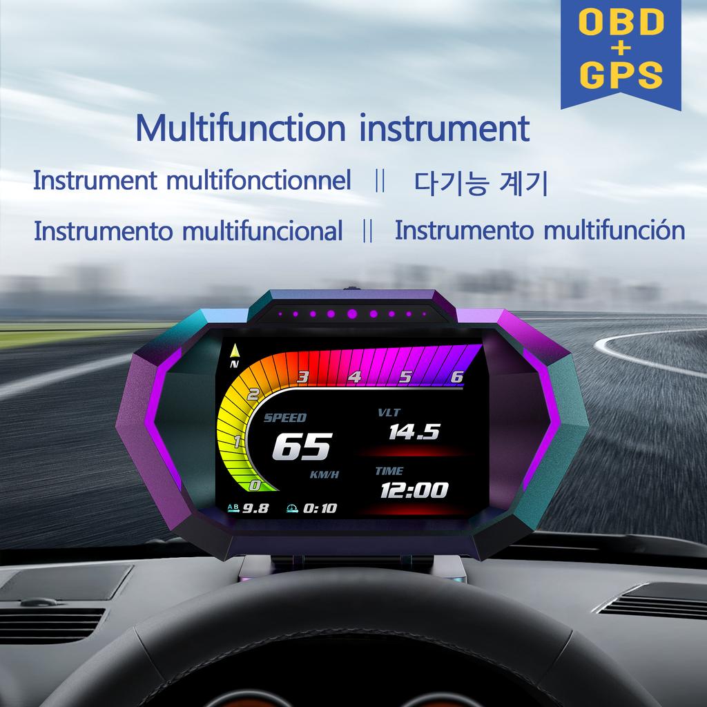 P24 Head-up Display OBDII Smart Digital Speedometer RPM Voltmeter OBD+GPS System Inclinometer Fuel Consumption Overspeed Alarm