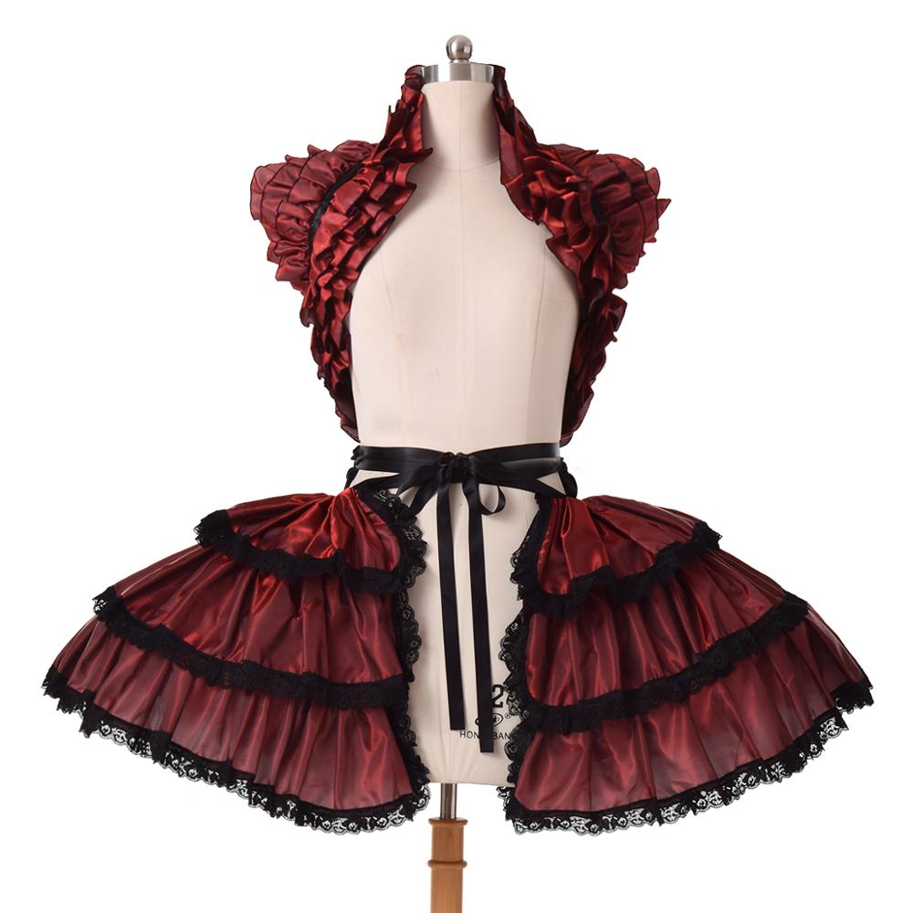 Korset Crop Bustle Jurk Dames Carnaval Club Feest Ruches Kostuums One Size&Other rood