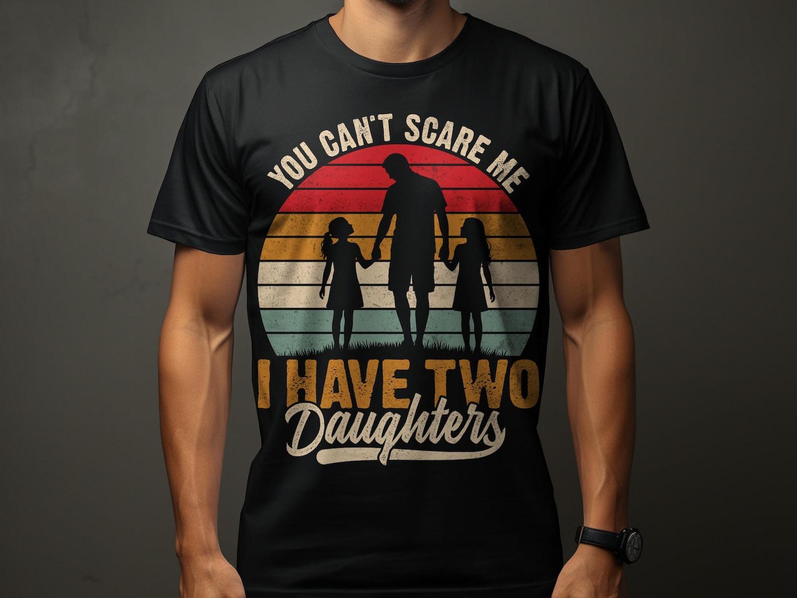 Proud Dad of Two Daughters T-Shirt, Funny Father Shirt, Girl Dad Retro Sunset Tee, Best Dad Ever Gift for Him, Father s Day Apparel 3XL