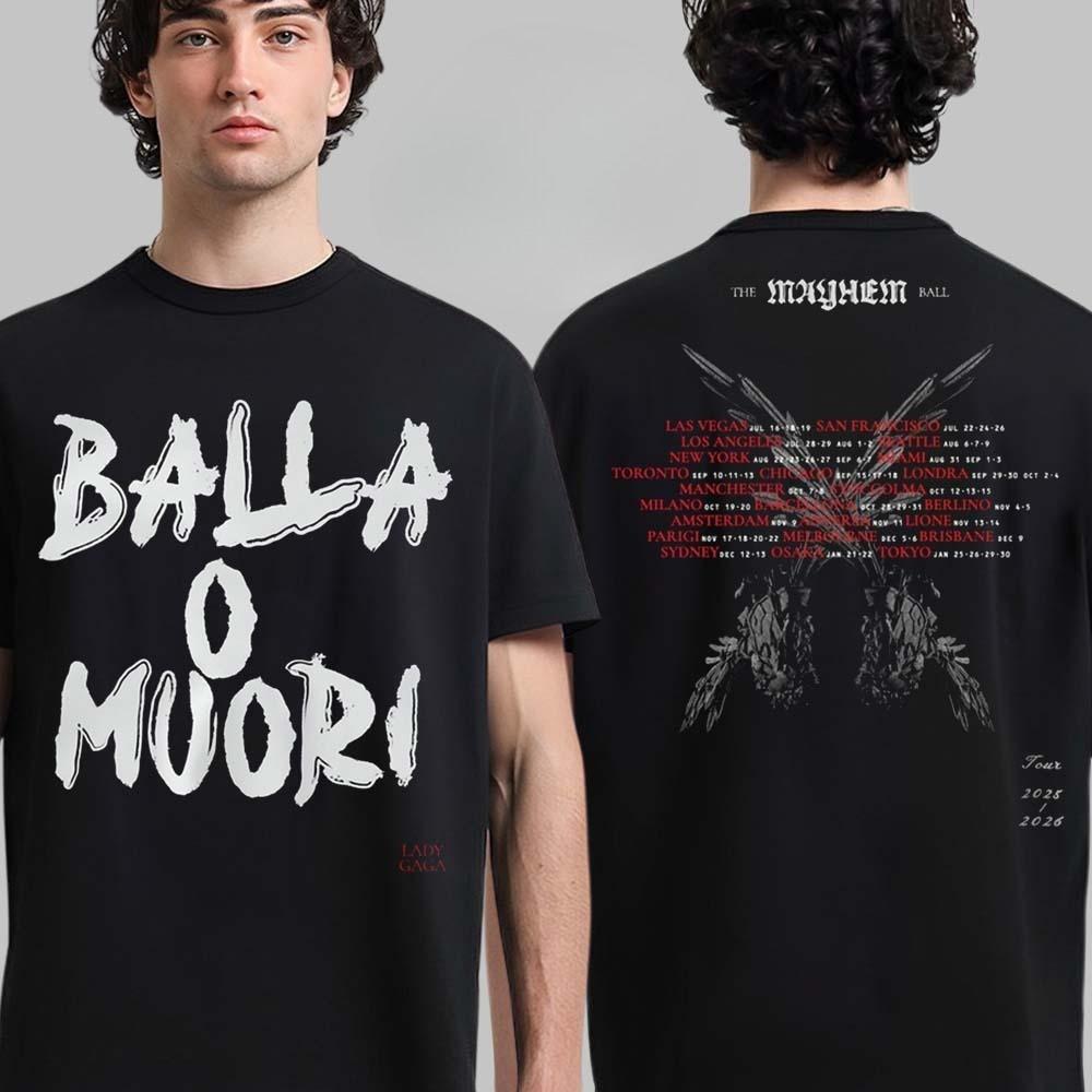 Lady Gaga The Mayhem Ball Tour 2025 2026 Exkluzivní Merch Baila O Muere Tancuj nebo zemři Španělsko Tričko