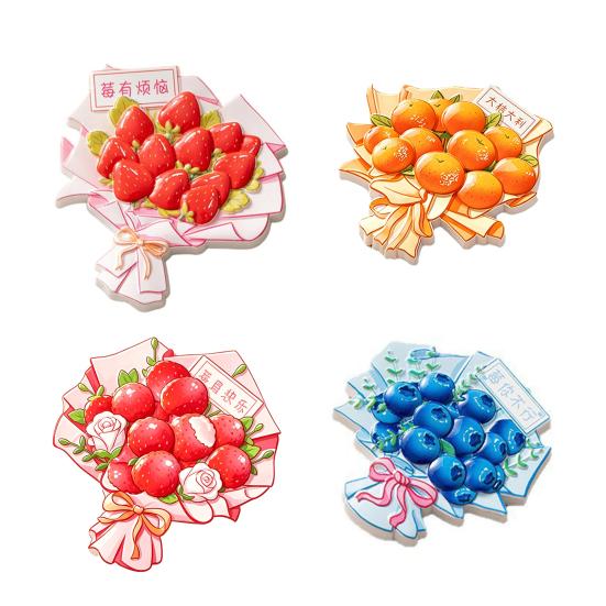 3D Fruit Bouquet Fridge Magnet Resin Strawberry Blueberry Lychee Orange Bouquet Refrigerator Magnet Kitchen Home Office Decoration